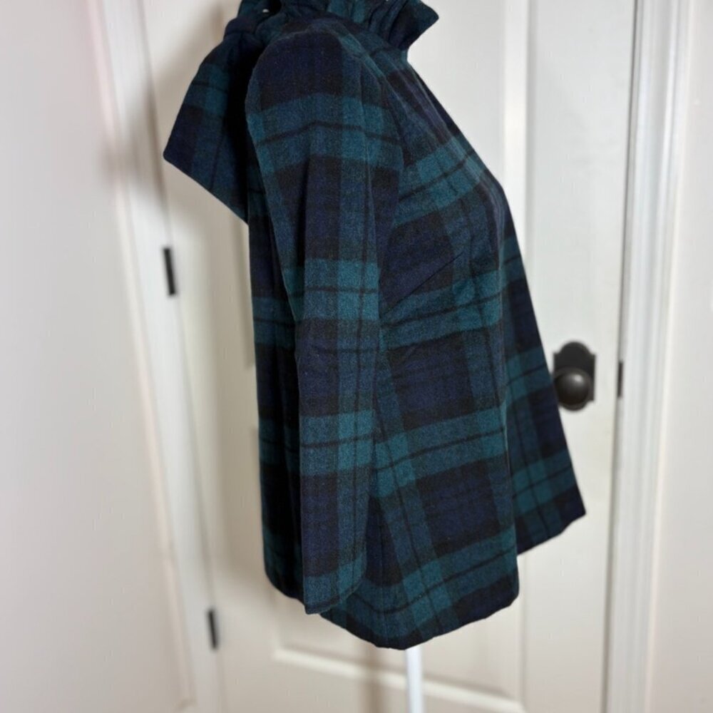NEW NWT Tuckernuck Blackwatch Faye Blouse Green Navy Plaid Ruffle Tie Prep XS - Picture 3 of 14